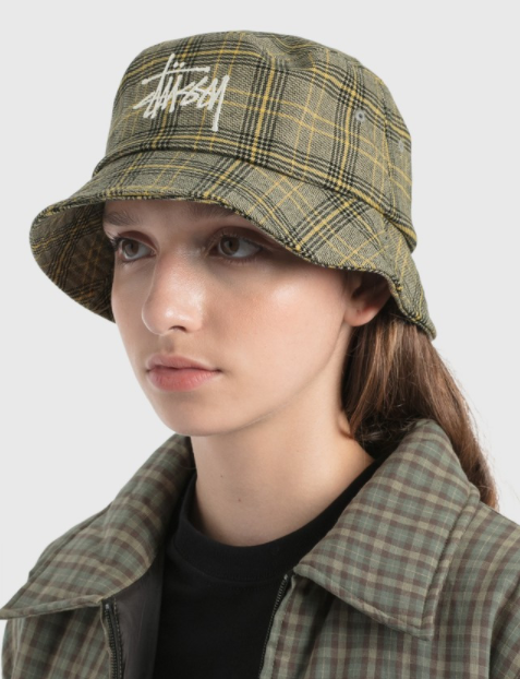 Stussy Big Logo Check Pattern Bucket Hat