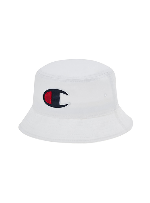 EU] Black Logo Cotton Bucket Hat - White
