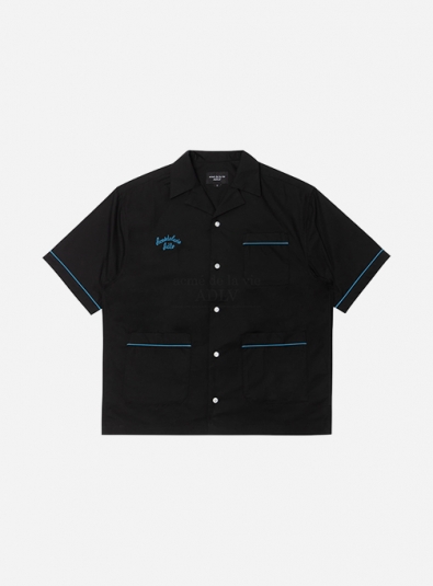 SCRIPT LOGO OPEN COLLAR SHIRT BLACK