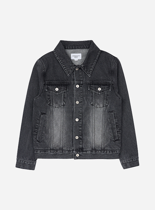 A LOGO PATCH DENIM HOODIE JACKET BLACK