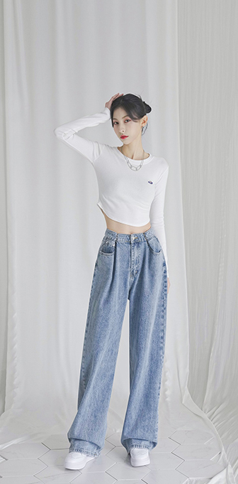 BUCKLE WIDE DENIM PANTS STONE LIGHTBLUE