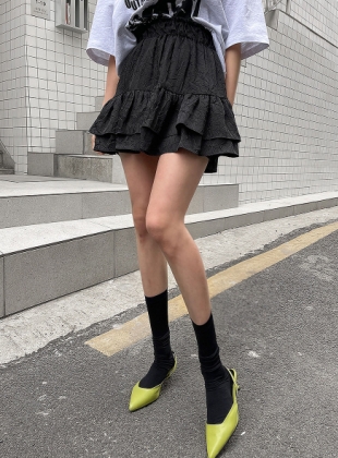 Lagirl flare banding mini skirt-sk - Black