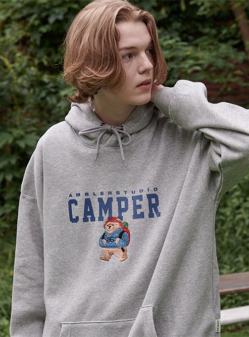 Ambler Camper Bear Unisex Overfit Brushed Hooded Sweatshirt AHP903 (Melange)
