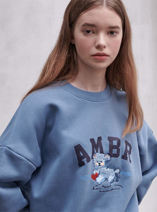 Ambler Fluffy bear Unisex Overfit Brushed Sweatshirt AMM1015 (Blue)