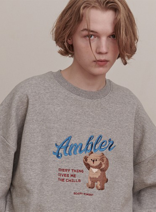 Ambler The Chill bear Unisex Overfit Brushed Sweatshirt AMM1008 (Melange)