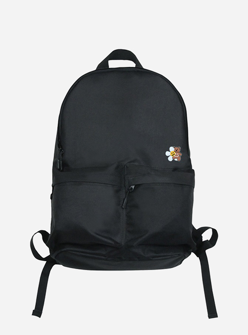 [UNISEX] Flower Bear Smile Embroidery Backpack_Black