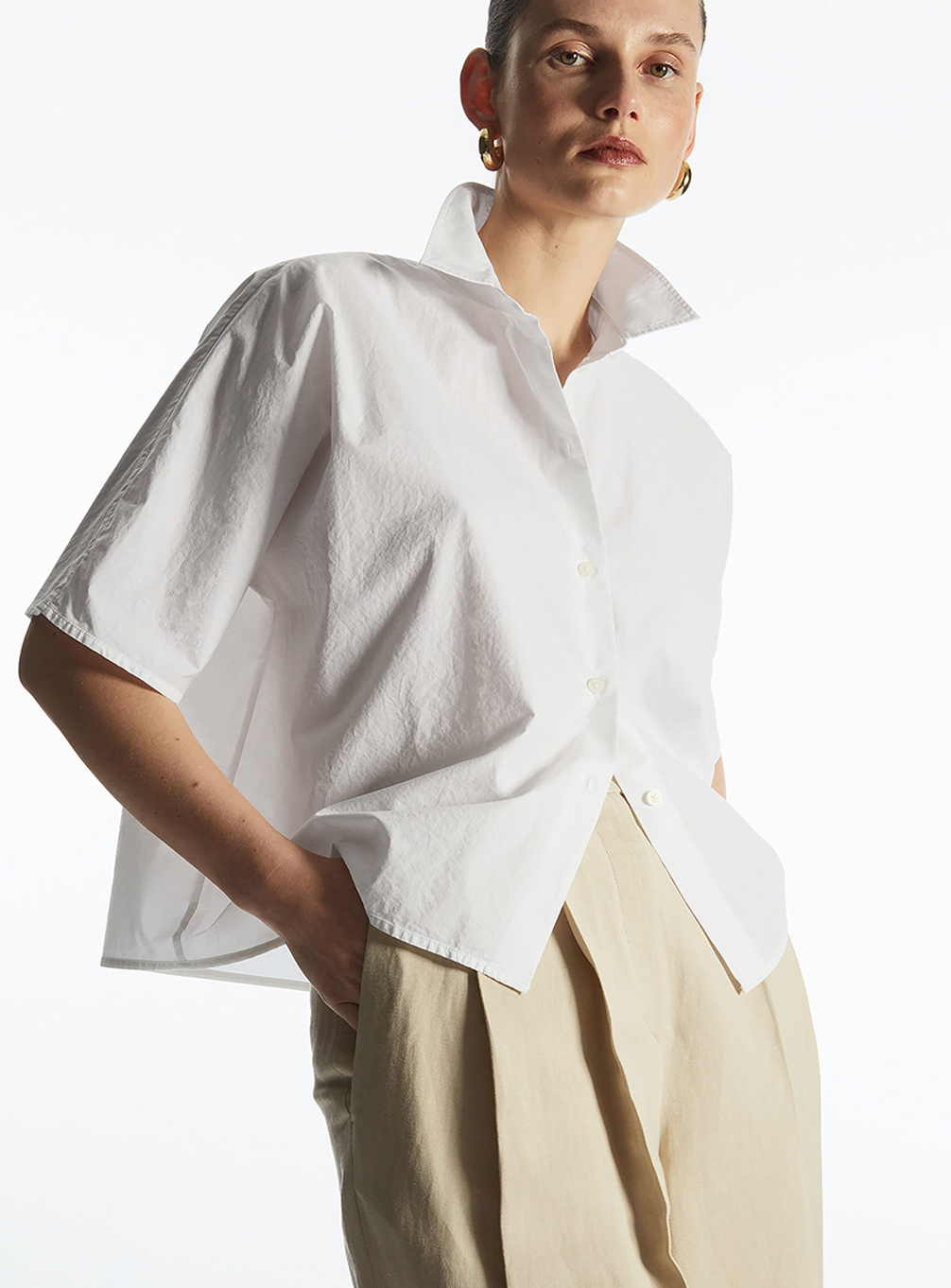 Jual COS - Boxy Short Sleeve Poplin Shirt White Original