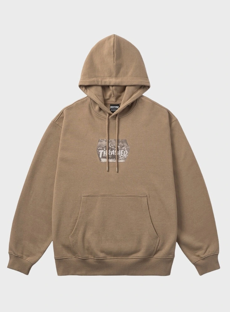 Beige thrasher top hoodie