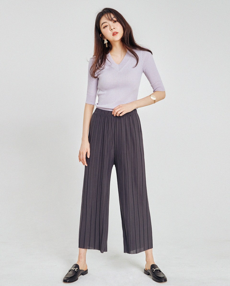 pleats wide pants (charcoal)