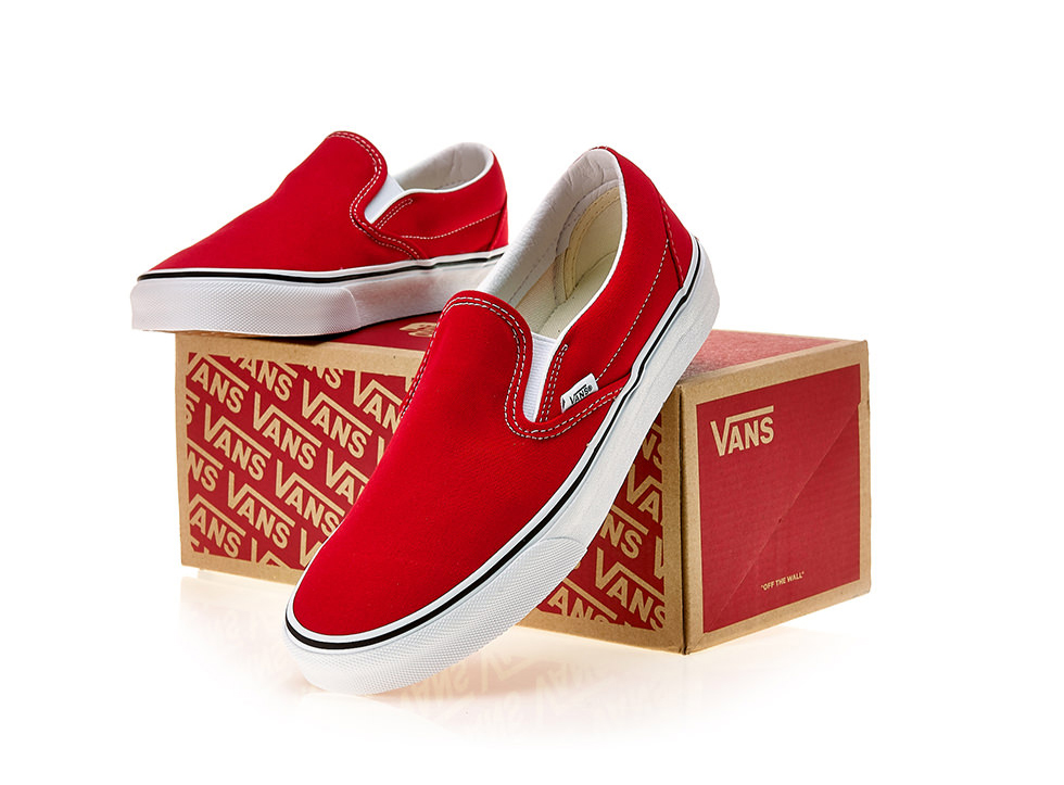 All red slip on vans shop