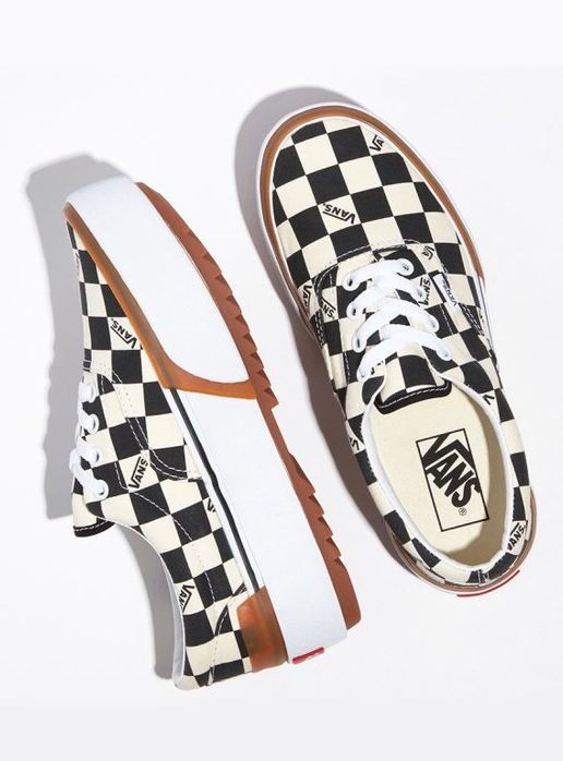 tan and white checkerboard vans