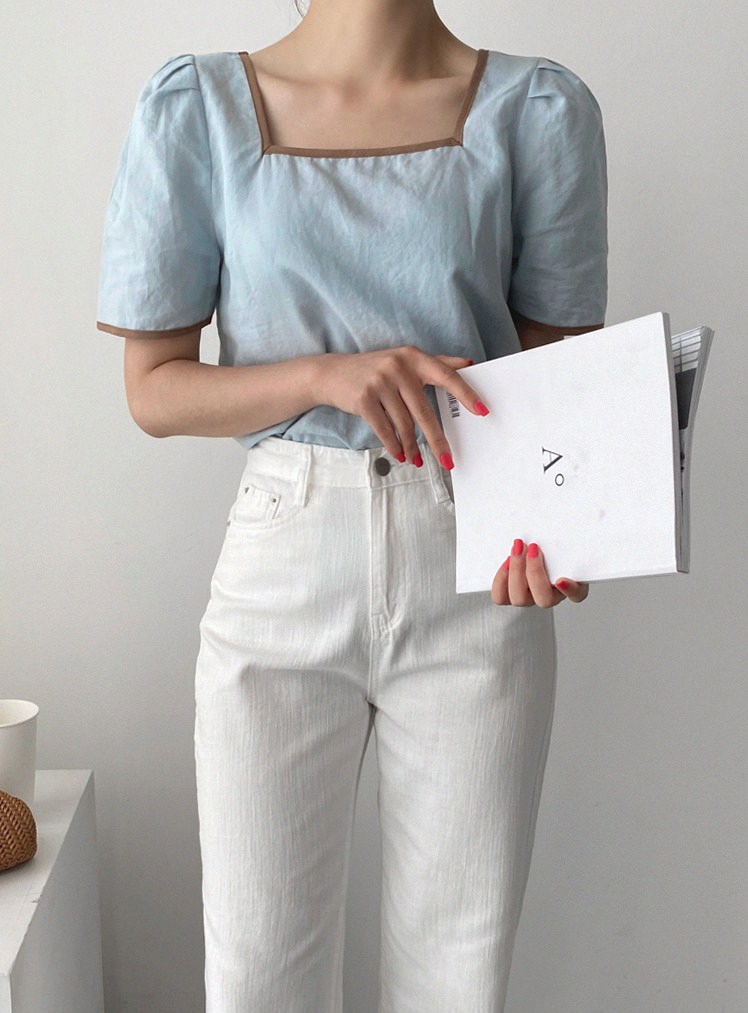 Color Square Neck Blouse