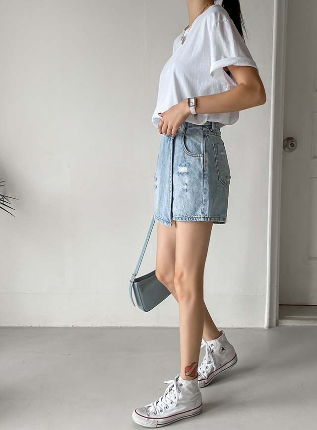 High Waist Vintage Wrap Denim Short Pants