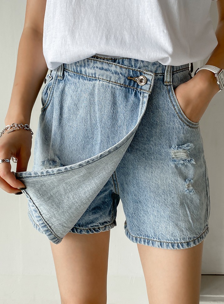 High Waist Vintage Wrap Denim Short Pants
