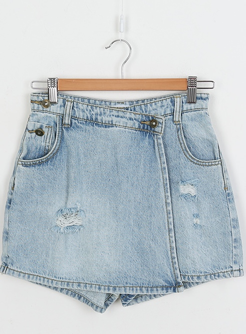 High Waist Vintage Wrap Denim Short Pants